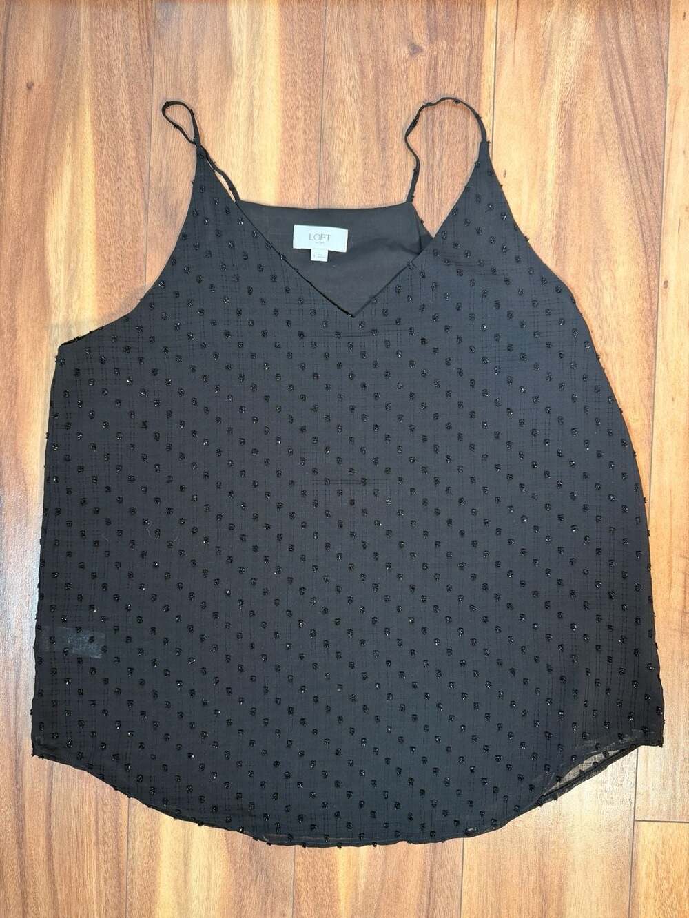 LOFT Outlet Cami Size L Black Clip Dot V-Neck Tank Top